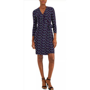 Anne Klein Women's Dot Print Classic Wrap Dress Stretch XL 10-16